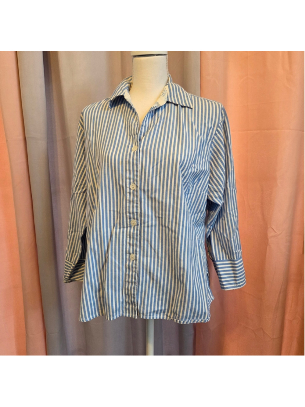 Baxter & Wells Stylish Blue Striped Women's Casual Shirt Size L